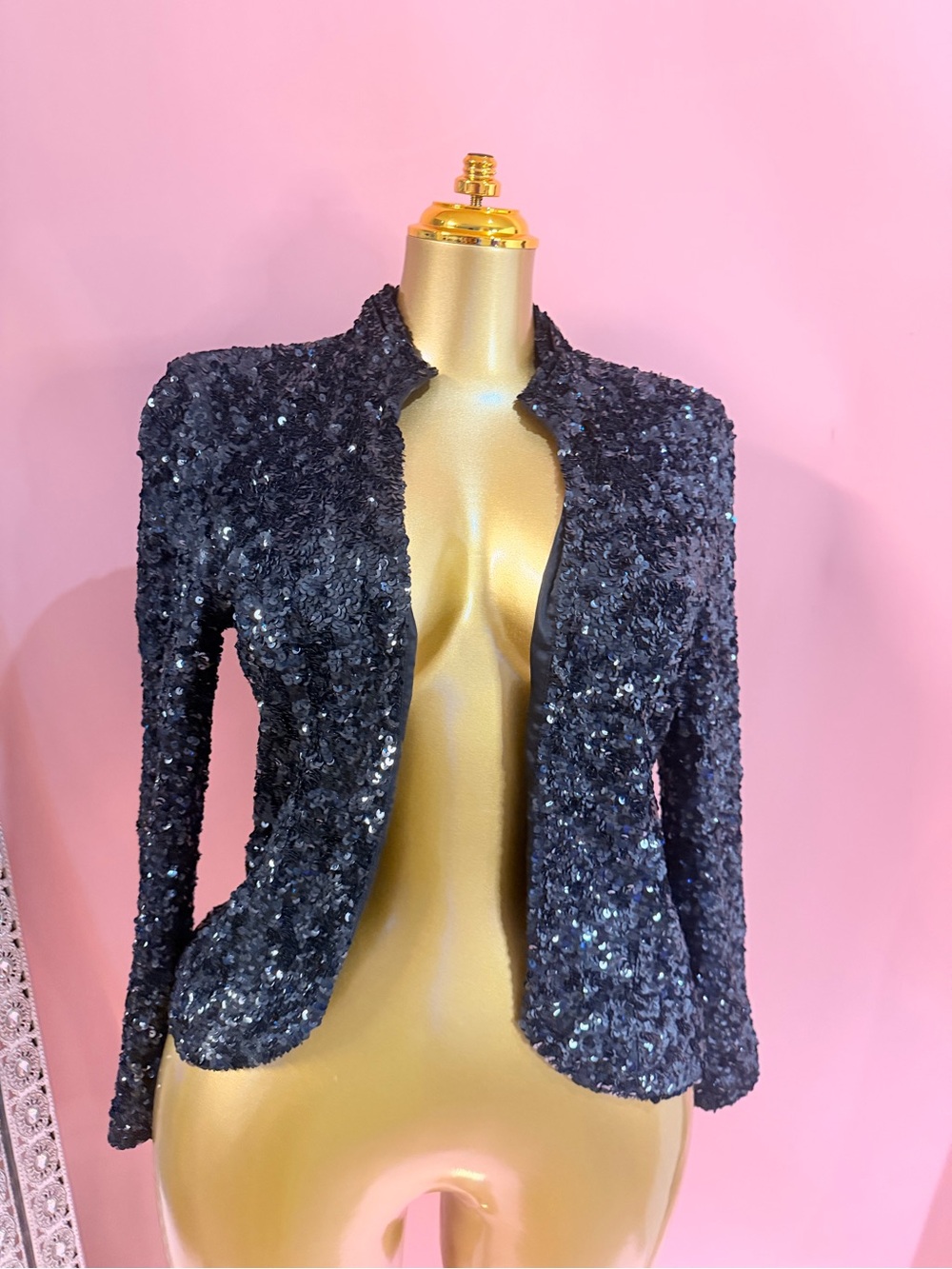 Gryphon Black Sequin Open-Front Blazer